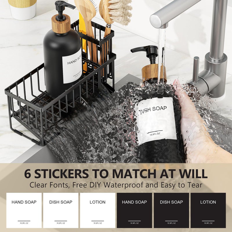Cisily Kitchen Dish Soap Dispenser Set with 2 Pack 16.9oz Black Glass Bottle and Sponge Holder, Dish Soap Dispensers with Adjustable Sponge Holder, Vintage Hand and Dish Soap Dispensers Set - Image 4