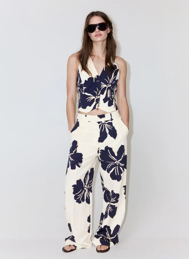 Mango 02-OFFWHITE Floral Print Lyocell Gilet for Women | Best Price UAE
