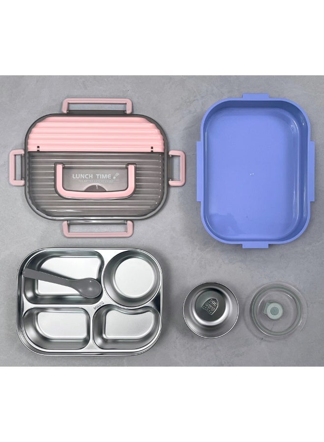 VIO Kids Stainless Steel Lunch Box Leak Proof Reusable Bento Box with 4 Compartments and Sealed Container Stainless Steel Bento Lunch Food Box for Kids or Adults with Lockable Clips Portion Control Food Container Back To School Essentials Kids Lunch Box Travel Food Container 25CM X 18 CM X 5 CM - Image 3
