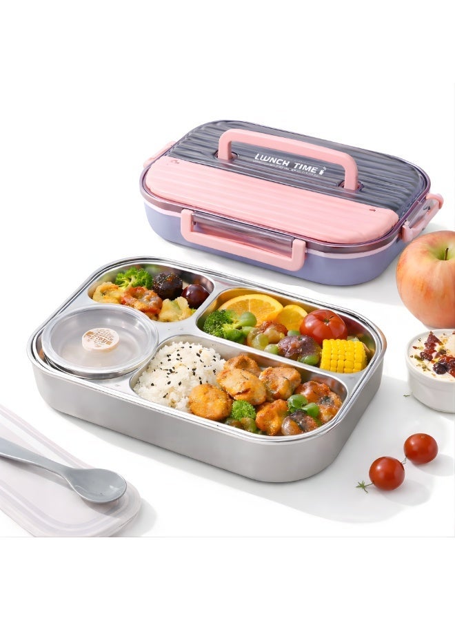 VIO Kids Stainless Steel Lunch Box Leak Proof Reusable Bento Box with 4 Compartments and Sealed Container Stainless Steel Bento Lunch Food Box for Kids or Adults with Lockable Clips Portion Control Food Container Back To School Essentials Kids Lunch Box Travel Food Container 25CM X 18 CM X 5 CM - Image 1