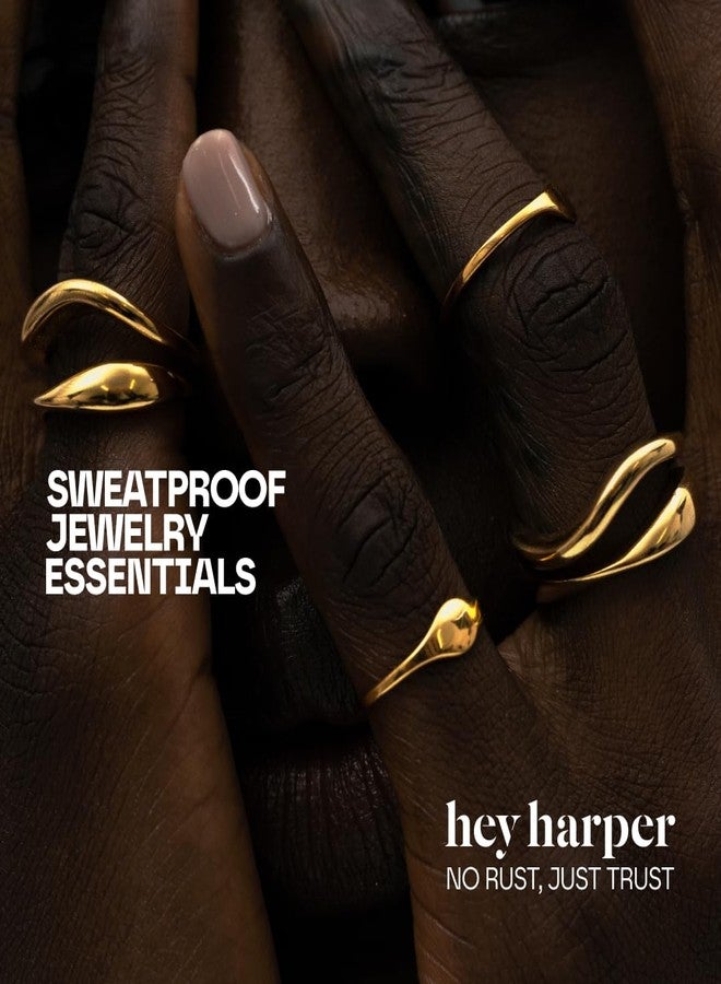 Hey Harper خاتم هاربر الذهبي للنساء، خاتم ماربيلا - خاتم صليب عصري مطلي بالذهب عيار 14 قيراط بتقنية PVD - خاتم مجوهرات مقاوم للماء والعرق، قابل للتكديس - خاتم دائري أنيق وعصري للاستخدام اليومي لا يفقد بريقه (مقاس 5 أمريكي) - Image 2