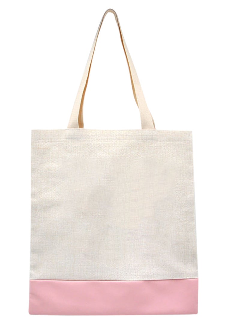 MAF Printing 10 Pcs Sublimation Linen Tote Bags with Pink PU Leather Bottom – 34x40 cm, DIY Reusable Burlap Bags for Heat Press & HTV – Eco-Friendly Gift Totes for Easter, Weddings, Parties, and Shopping - Image 1