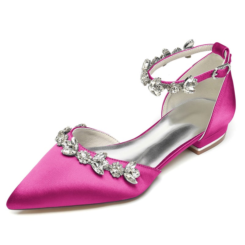 2025 Ladies Flat Heel Pointed Diamond Chain Wristband Wedding Shoes Bridal Shoes Bridesmaid Shoes Banquet Shoes 18448-46M - Image 1