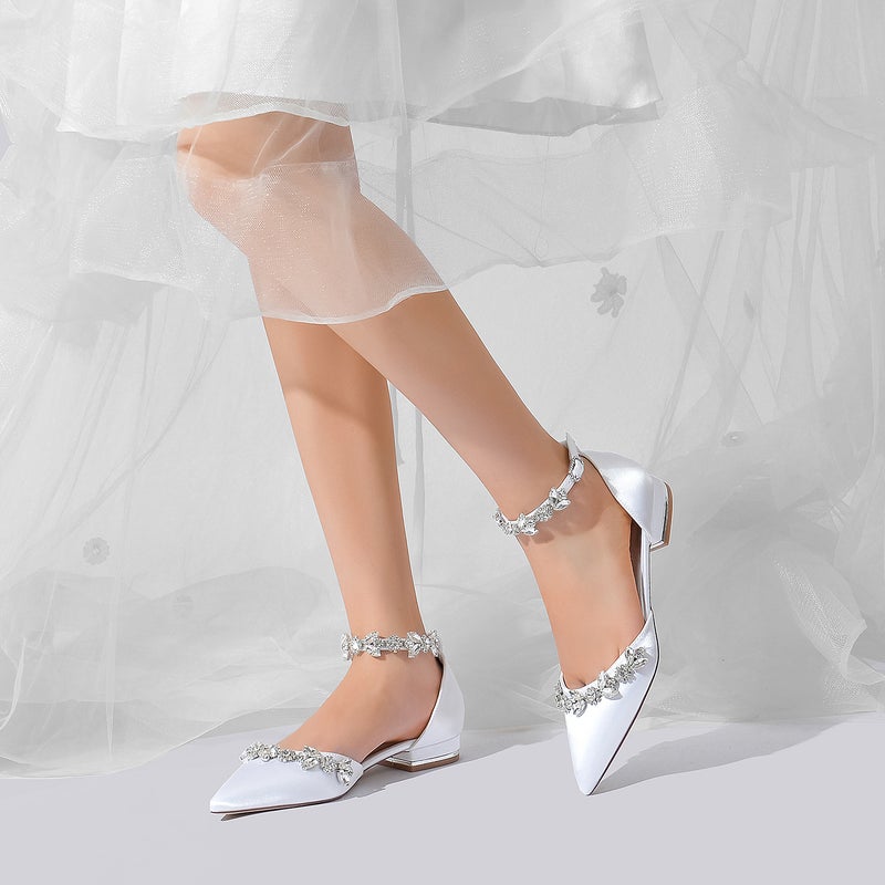 2025 Ladies Flat Heel Pointed Diamond Chain Wristband Wedding Shoes Bridal Shoes Bridesmaid Shoes Banquet Shoes 18448-46M - Image 2