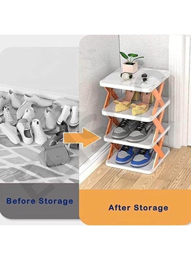 4-Tier Stackable Shoe Rack for Bedroom Entryway – Adjustable with Shoe Slots & Easy-to-Clean Shelves | 81.5 × 24 × 26 cm | Multi-Colored - Image 5