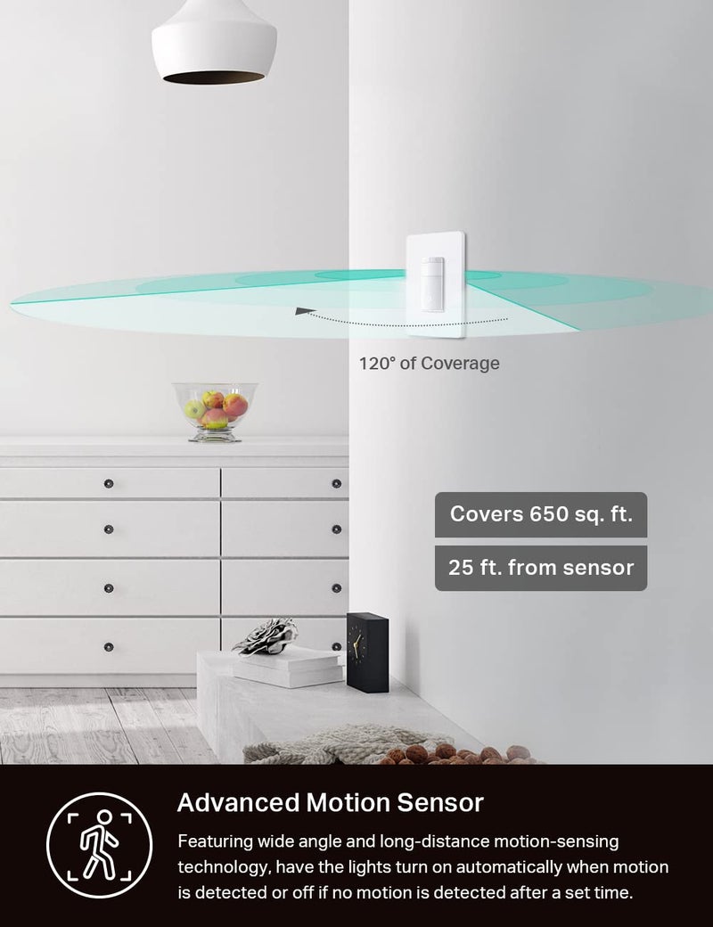 Kasa Smart Motion Sensor Switch, Dimmer Light Switch, Single Pole, Needs Neutral Wire, 2.4GHz Wi-Fi, Compatible with Alexa & Google Assistant, UL Certified, No Hub Required(ES20MP2) White 2-Pack - Image 3