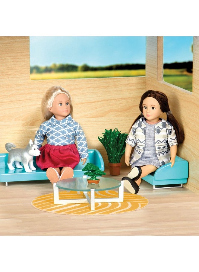 LORI Living Room Set For Mini Dolls Furniture For 6Inch Dolls Dollhouse Accessories Couch Table Rug Plants 3 Years + Urban Living Room Set - Image 3