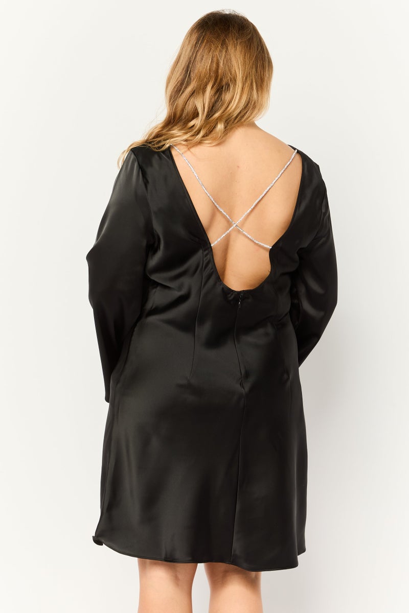 Donna Morgan Women Solid Casual Mini Dress, Black - Image 4