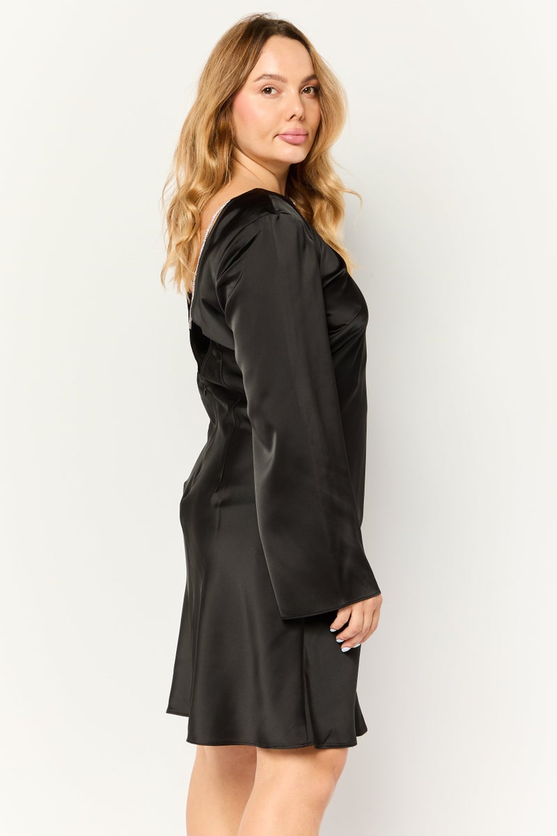 Donna Morgan Women Solid Casual Mini Dress, Black - Image 3