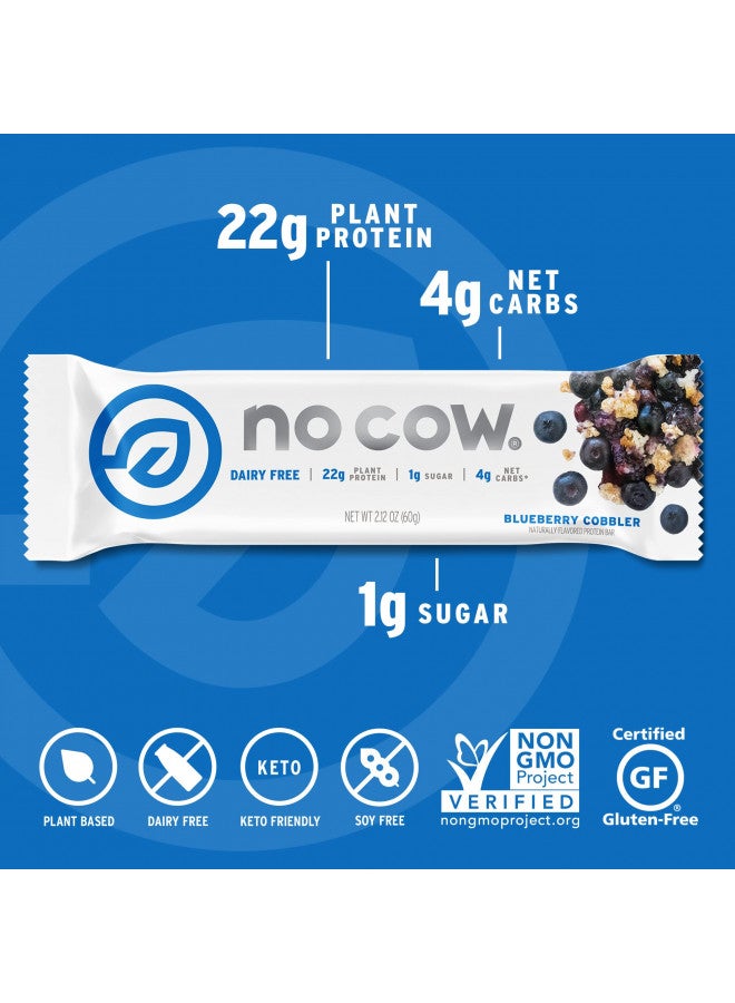 No Cow No Cow Protein bar, Blueberry Cobbler, 22g Plant Based Protein, Keto Friendly, Low Sugar, Dairy Free, Gluten Free, Vegan, High Fiber, Non-GMO, 12 Count - Image 4