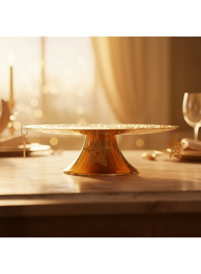 صينية تقديم ذهبية فاخرة مع دلايات نجوم ستاند ضيافة رمضاني بنقوش بارزة - Image 3