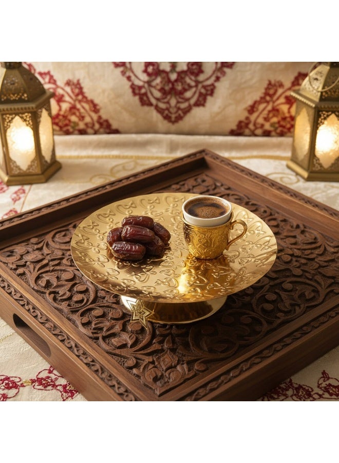 صينية تقديم ذهبية فاخرة مع دلايات نجوم ستاند ضيافة رمضاني بنقوش بارزة - Image 5