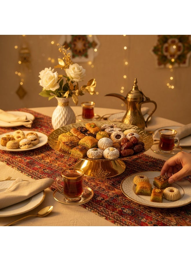 صينية تقديم ذهبية فاخرة مع دلايات نجوم ستاند ضيافة رمضاني بنقوش بارزة - Image 2