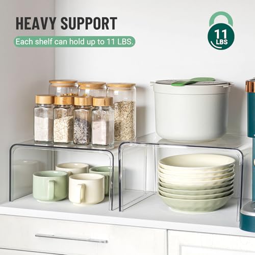 Bobomoment Clear Cabinet Organizer, Shelf Organizer Set of 2 for Kitchen Pantry Organizers and Storage, Display Cabinet Shelf Room Decor Countertop Desk Shelves, Patented Spice Organization for Cabinet - Image 3