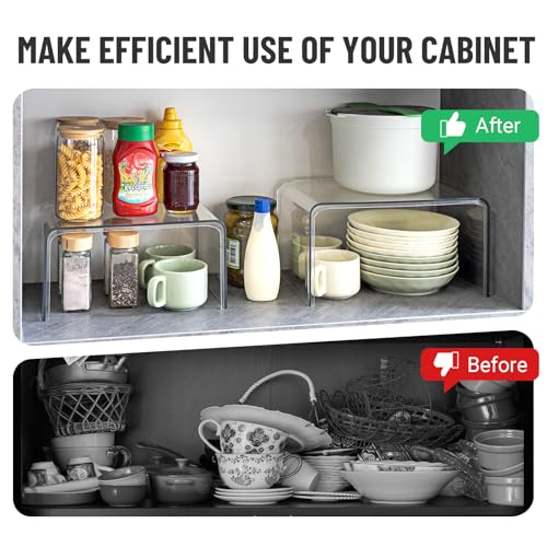 Bobomoment Clear Cabinet Organizer, Shelf Organizer Set of 2 for Kitchen Pantry Organizers and Storage, Display Cabinet Shelf Room Decor Countertop Desk Shelves, Patented Spice Organization for Cabinet - Image 5