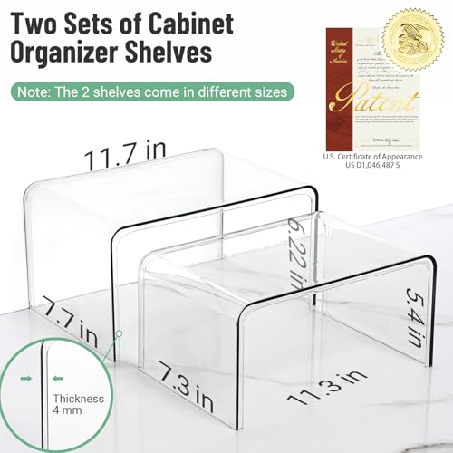 Bobomoment Clear Cabinet Organizer, Shelf Organizer Set of 2 for Kitchen Pantry Organizers and Storage, Display Cabinet Shelf Room Decor Countertop Desk Shelves, Patented Spice Organization for Cabinet - Image 2