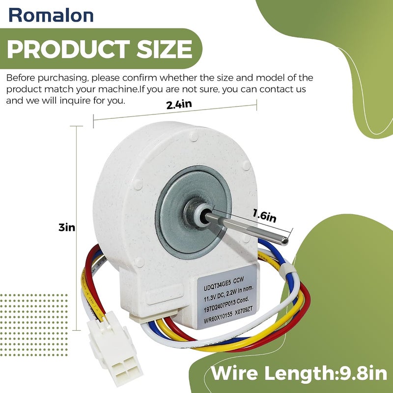 Romalon Appliancemate WR60X10209 Refrigerator Condenser Motor Replacement for GE & Hotpoint Refrigerators WR60X10155 WR60X10042 WR60X10053 WR60X10065 - Image 2