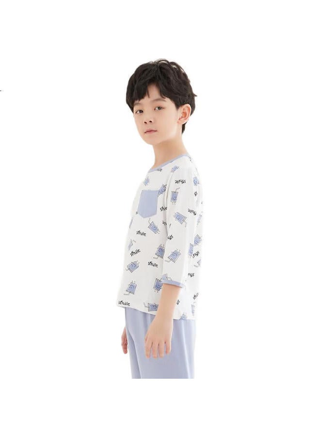 Red Bean Hongdou Children'S Pajama Set, Summer, Boys And Girls, Modal Home Wear, Cotton Air Conditioning Clothes, J3175, Ailis Blue, 165 - Image 1