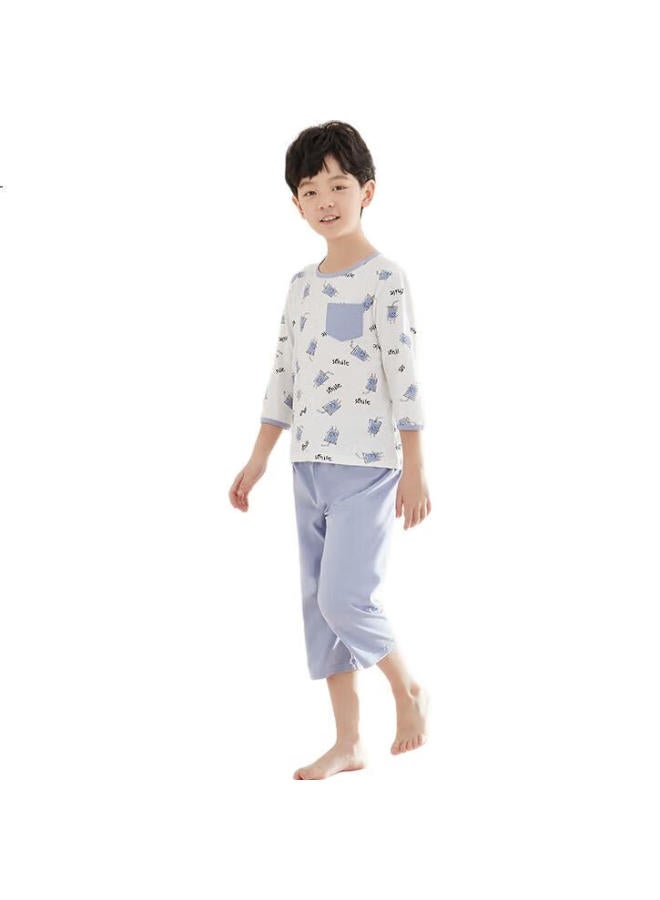 Red Bean Hongdou Children'S Pajama Set, Summer, Boys And Girls, Modal Home Wear, Cotton Air Conditioning Clothes, J3175, Ailis Blue, 165 - Image 3