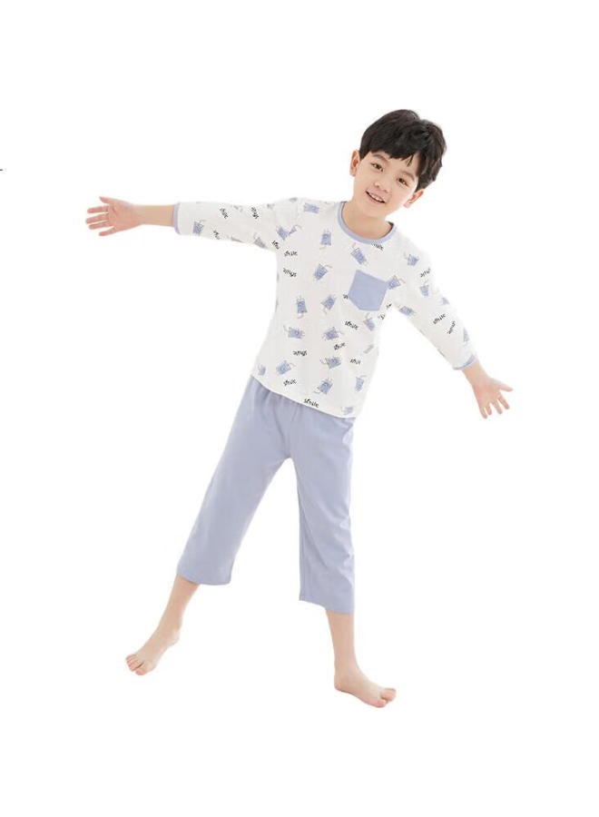 Red Bean Hongdou Children'S Pajama Set, Summer, Boys And Girls, Modal Home Wear, Cotton Air Conditioning Clothes, J3175, Ailis Blue, 165 - Image 2
