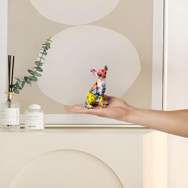 JOOMBE Colorful Chihuahua Statue, Creative Dog Puppy Home Sculpture Decor, Suitable for Bookshelf Desktop Kitchen Living Room Decorative Table Decoration, Gift for Dog Lovers Women and Men - Image 3