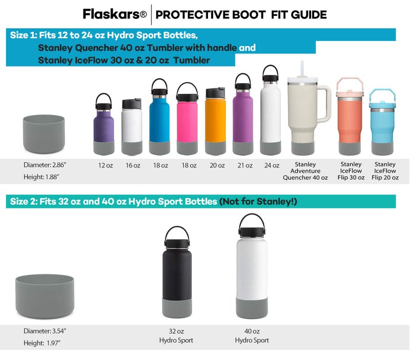 Flaskars Protective Silicone Boot for 12oz - 40 oz Hydroflask Water Bottles Anti-Slip Bottom Stanley Sleeve Cover Bumper (Grey, Fits Hydroflask 32 and 40 OZ) - Image 3