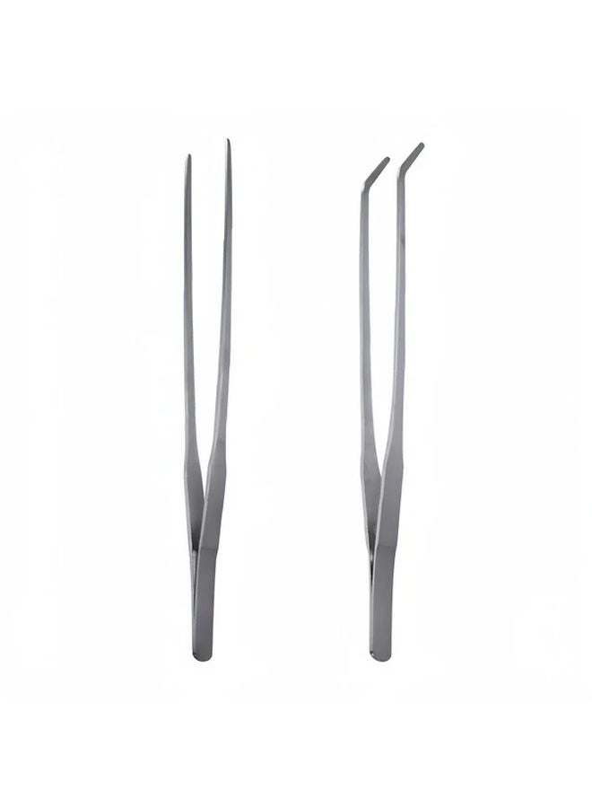 2Pcs 10 63inch Stainless Steel Aquarium Tweezers Straight Elbow Gardening Tools - Image 1