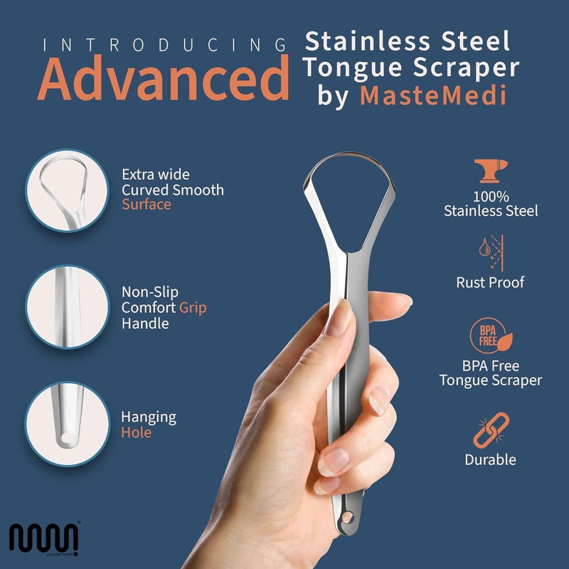 MasterMedi Tongue Scraper for Adults, 100% Stainless Steel Tongue Scrubber for Bad Breath, Easy to Use, Tongue Cleaner for Oral Care & Hygiene (SPTC-1|with Case) - Image 4