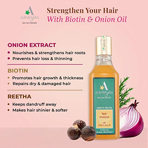 Aaranyaa Vedic Shampoo With Biotin & Onion Oil (250ml) Control Hair Fall | Anti Dandruff | Repair Damage and Weak Hair | Long and Shine Hair Growth | Sulphate & Paraben Free Shampoo - Image 4