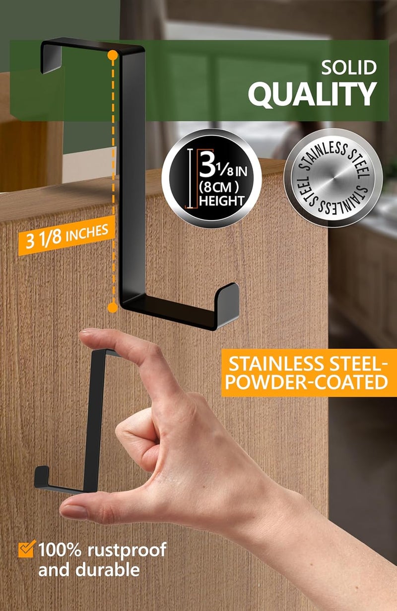 4smile Over The Door Hooks - Set of 10 Black Coat Hanger, Towel Holder with Anti-Scratch Felt Pads - Hooks for Hanging, 2-Sided Fits 1 3/8" & 1 3/4", Wreath Hanger with Removable Sticky Non-Slip Dots - Image 3