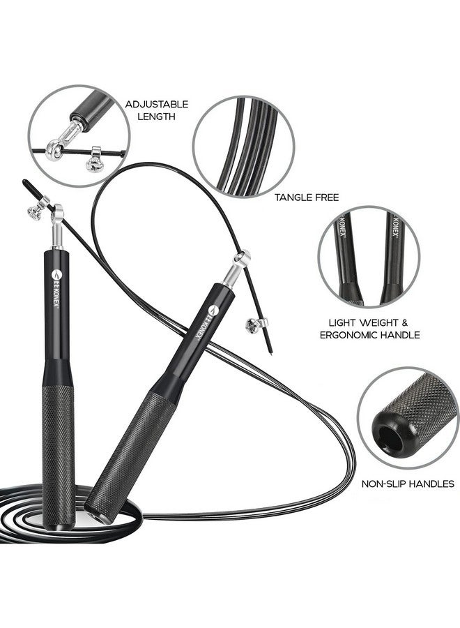 Konex Adjustable Steel Wire with Durable PVC Material Skipping Rope for Men & Women | Jumping Rope for Fitness, Home & Gym Workouts (Black) - Image 2