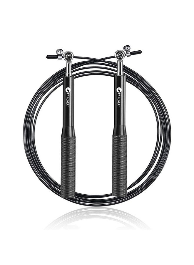 Konex Adjustable Steel Wire with Durable PVC Material Skipping Rope for Men & Women | Jumping Rope for Fitness, Home & Gym Workouts (Black) - Image 1