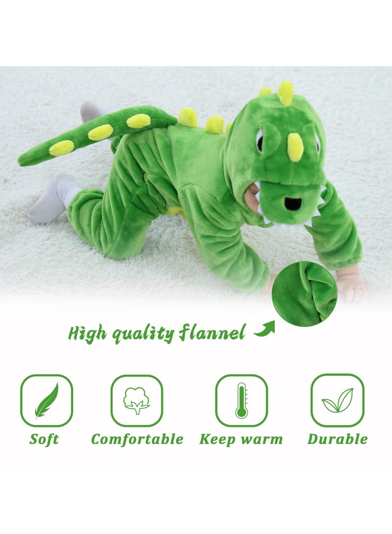 Zikra One-piece Pajamas for Kids, Flannel Dinosaur One Piece Pajamas, Animal Fancy Dress  Halloween  Costume Outfit Hooded Romper Jumpsuit Suitable for Children Height: 90-100cm(Green Stegosaurus) - Image 4