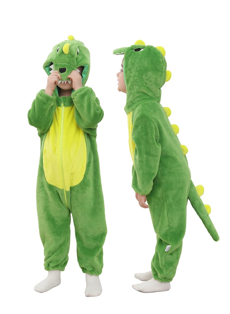 Zikra One-piece Pajamas for Kids, Flannel Dinosaur One Piece Pajamas, Animal Fancy Dress  Halloween  Costume Outfit Hooded Romper Jumpsuit Suitable for Children Height: 90-100cm(Green Stegosaurus) - Image 1