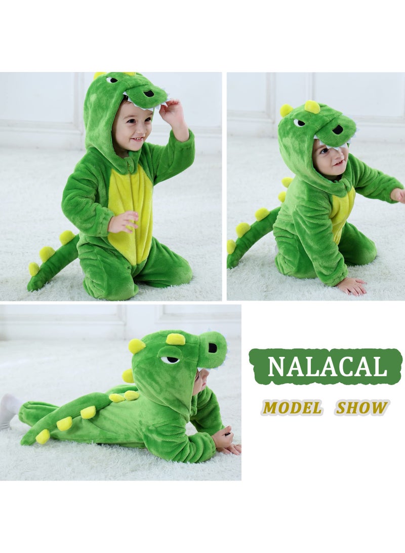 Zikra One-piece Pajamas for Kids, Flannel Dinosaur One Piece Pajamas, Animal Fancy Dress  Halloween  Costume Outfit Hooded Romper Jumpsuit Suitable for Children Height: 90-100cm(Green Stegosaurus) - Image 5