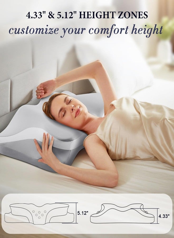 Silkena Cervical Neck Pillow for Pain Relief, Cooling Ergonomic Memory Foam Pillows for Sleeping with Breathable Pillowcase, Contour Deep Sleep Neck Support Pillow for Side Back Stomach Sleepers-Light Grey - Image 5