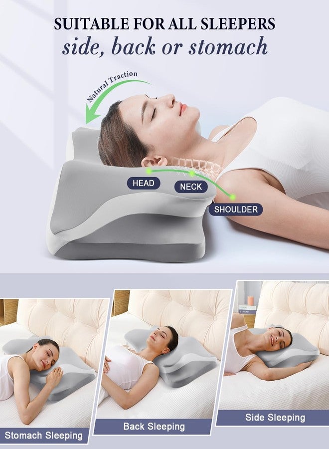 Silkena Cervical Neck Pillow for Pain Relief, Cooling Ergonomic Memory Foam Pillows for Sleeping with Breathable Pillowcase, Contour Deep Sleep Neck Support Pillow for Side Back Stomach Sleepers-Light Grey - Image 3