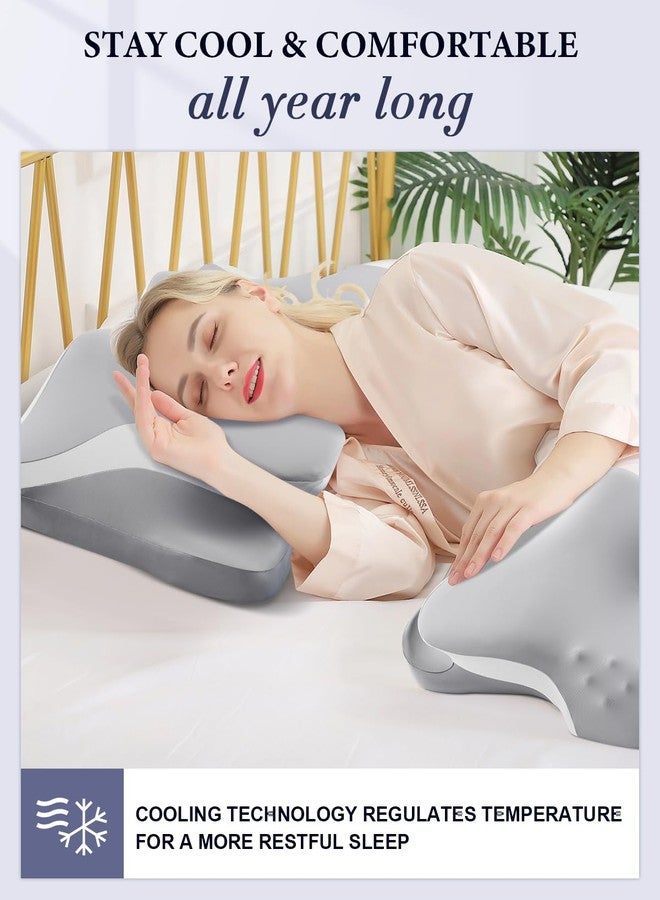Silkena Cervical Neck Pillow for Pain Relief, Cooling Ergonomic Memory Foam Pillows for Sleeping with Breathable Pillowcase, Contour Deep Sleep Neck Support Pillow for Side Back Stomach Sleepers-Light Grey - Image 2