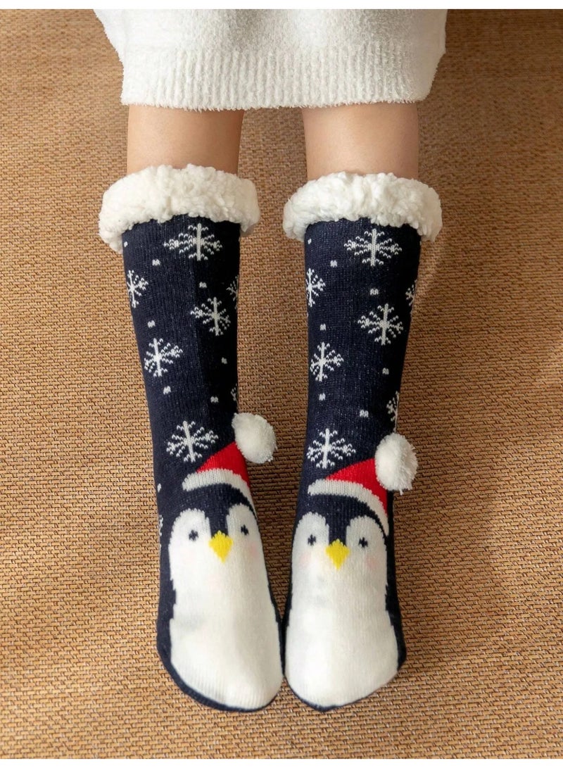جوارب شتويه نسائيه طويله مصنوعه من قماش سميك وفائق النعومة بتصميم بطريق لطيف جوارب شتويه ببطانة صوفية من الداخل تحافظ على القدمين دافئتين في الأجواء الباردة - Image 2