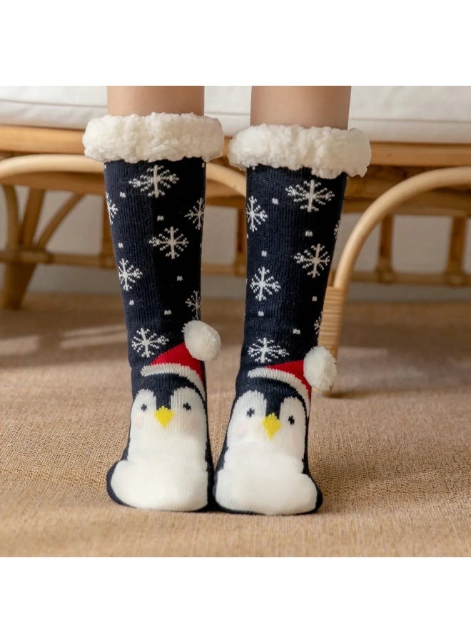 جوارب شتويه نسائيه طويله مصنوعه من قماش سميك وفائق النعومة بتصميم بطريق لطيف جوارب شتويه ببطانة صوفية من الداخل تحافظ على القدمين دافئتين في الأجواء الباردة - Image 5