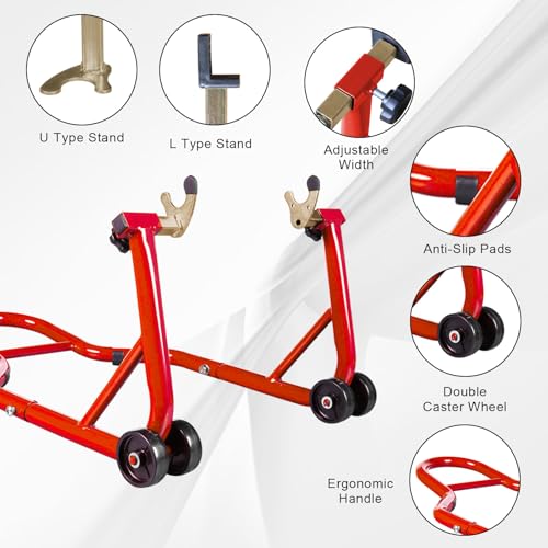 Big RED Motorcycle Stand 500LB, Adjustable Sport Bike Front and Rear Wheel Lift Stands, Fit for Yamaha, Kawasaki, Honda, Suzuki, Red, U+L - Image 4