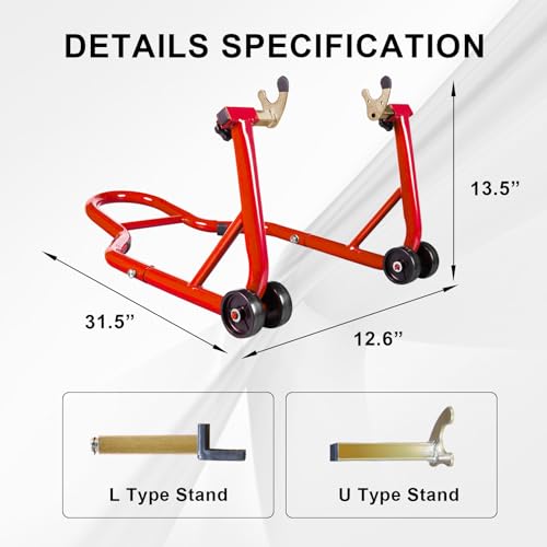 Big RED Motorcycle Stand 500LB, Adjustable Sport Bike Front and Rear Wheel Lift Stands, Fit for Yamaha, Kawasaki, Honda, Suzuki, Red, U+L - Image 3