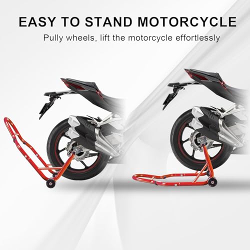 Big RED Motorcycle Stand 500LB, Adjustable Sport Bike Front and Rear Wheel Lift Stands, Fit for Yamaha, Kawasaki, Honda, Suzuki, Red, U+L - Image 5