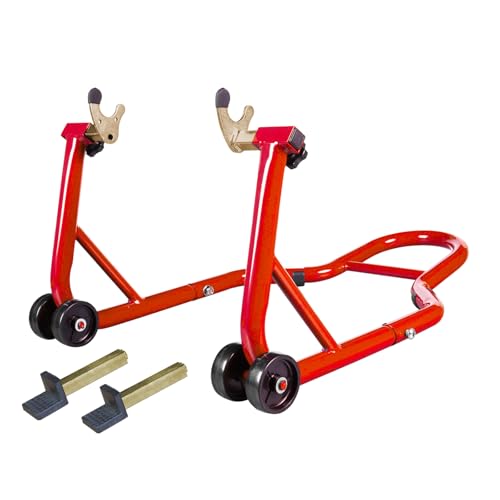 Big RED Motorcycle Stand 500LB, Adjustable Sport Bike Front and Rear Wheel Lift Stands, Fit for Yamaha, Kawasaki, Honda, Suzuki, Red, U+L - Image 2