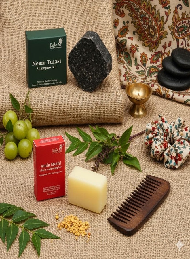 راستيك أرت صابونة شامبو النيم والريحان من روستيك آرت + صابونة بلسم الأملا والحلبة | روتين تنظيف وترطيب بالأعشاب | خالٍ من الكبريتات والبارابين - Image 3