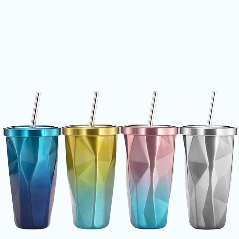 Stainless Steel Tumbler with Straw 500ml Gradient Color - Image 1