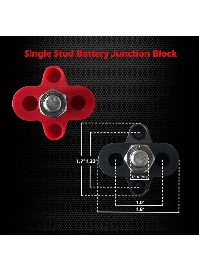 KASTWAVE 5/16" Single Stud Battery Junction Posts, Bus Bar 12V 200A Battery Wire Power Distribution Terminal, Heavy Duty Ground Junction Block Power Distribution Studs Terminal Kit (Red And Black) - Image 5