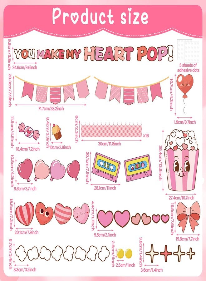 ojustbeok Valentine's Day Bulletin Board Decoration You Make My Heart Pop Cutouts Happy Valentine’s Day Classroom Decoration Candy Heart Poster for Class School Home Office Chalkboard Wall Door Supplies - Image 2