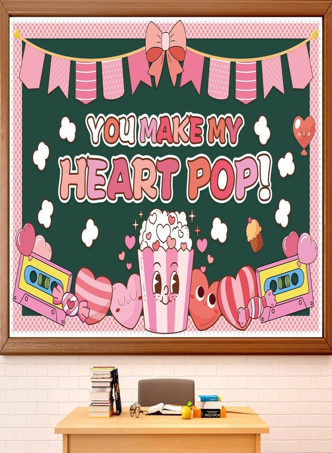 ojustbeok Valentine's Day Bulletin Board Decoration You Make My Heart Pop Cutouts Happy Valentine’s Day Classroom Decoration Candy Heart Poster for Class School Home Office Chalkboard Wall Door Supplies - Image 1