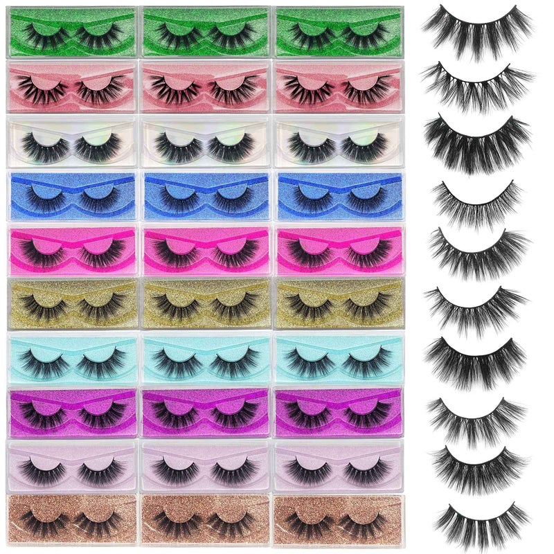Lashes Bulk Christmas Gifts Mikiwi 30 Pack Eyelashes 1220mm 5D Fake Mink Eyelashes Wholesale Fluffy Natural Volume Eye Lashes Individual Package Faux Mink Lashes Wholesale